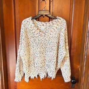 Multicolor Distressed Knit Women's Sweater